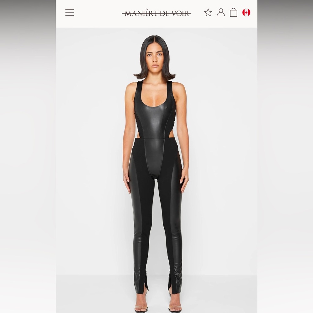 Maniere De Voir Leather Corset Lace Up Jumpsuit - Black